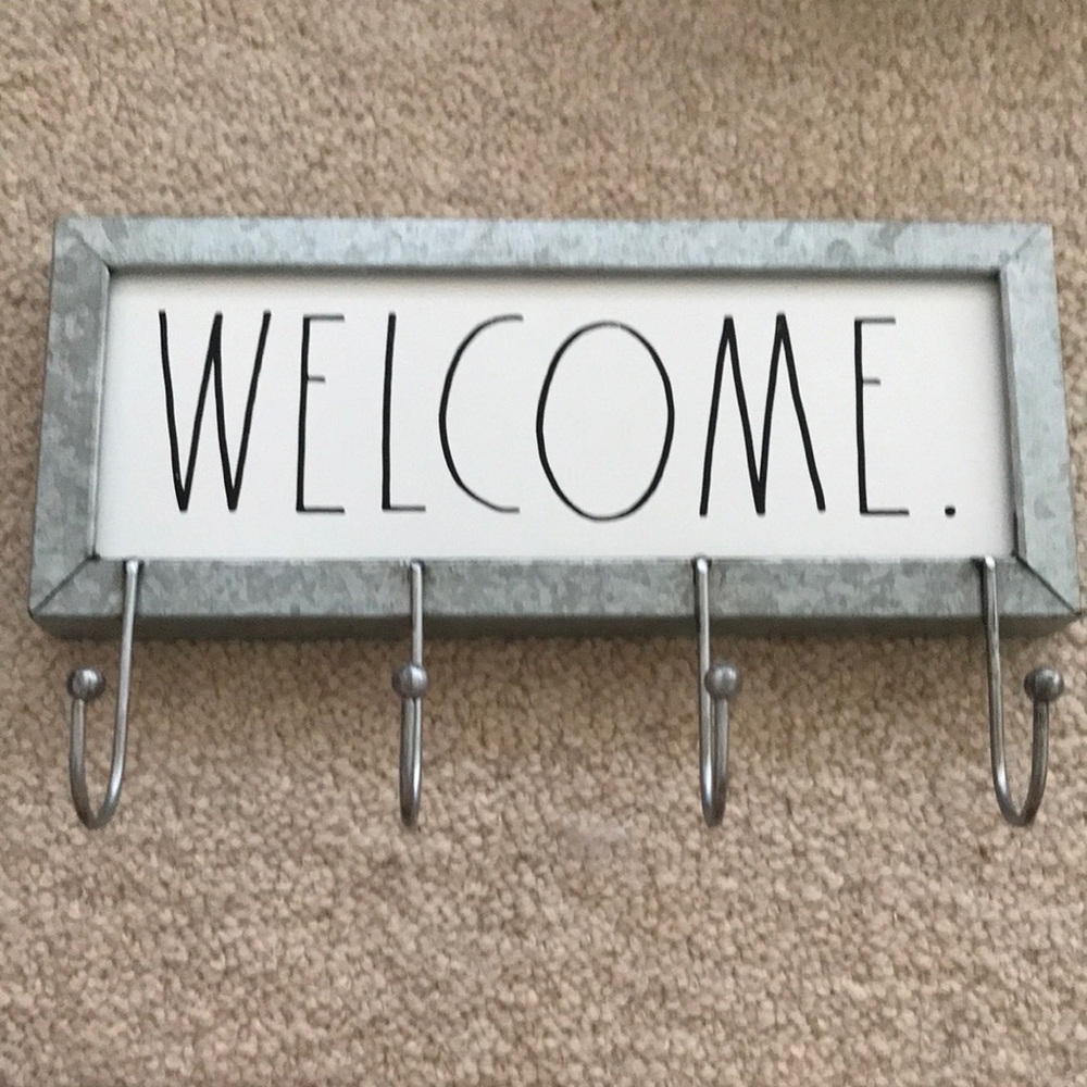 Rae Dunn 'WELCOME.' Wall Hook Rack - White and Silver